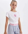 Defacto Kız Çocuk Pijama Takımı Baskılı Kısa Kollu Üst Şort