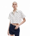 Koton Kadın Kısa Kollu Düğmeli Klasik Yaka Çiçekli Crop Gömlek