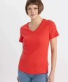 Defacto Kadın Slim Fit Dar Kesim V Yaka Ribana Basic Düz Kısa Kollu Tişört