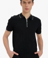 Defacto Slim Fit Dar Kesim Kısa Kollu Fitilli Kaşkorse Yarım Fermuarlı Siyah Polo Tişört