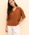 Defacto Pijama Yaka Keten Karışımlı Kısa Kollu Gömlek