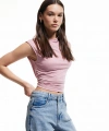 Koton Drapeli Dik Yaka Kolsuz Crop Slim Fit Üst