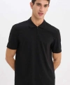 Defacto Regular Fit Polo Yaka Yarım Fermuarlı Kısa Kollu Siyah Tişört