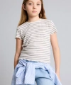 DEFACTO Slim Fit Baskılı Fitilli Tişört Kız Çocuk