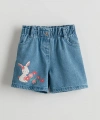 LC Waikiki Beli Lastikli Baskılı Kız Çocuk Jean Şort