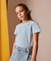 Defacto Slim Fit Dar Kesim Bisiklet Yaka İşlemeli Fitilli Kaşkorse Kısa Kollu Tişört Kız Çocuk