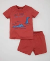 DEFACTO Erkek Bebek Pijama Takımı Penye Baskılı Kısa Kollu Üst Şort
