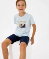 Rolypoly Erkek Çocuk Bisiklet Yaka Baskılı Yazlık Regular Fit Mavi Bermuda Takım