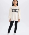 Defacto Kız Çocuk 2li Takım Baskılı Sweatshirt Basic Düz Uzun Tayt