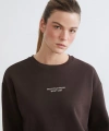 LC Waikiki Kahverengi Nakışlı Oversize Kadın Kalın Sweatshirt