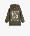 KOTON Kapşonlu Sweatshirt Dinozor Baskılı Uzun Kollu Şardonlu