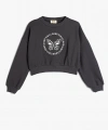 Koton Oversize Sweatshirt Kelebek Baskılı Uzun Kollu Bisiklet Yaka Pamuklu Şardonlu
