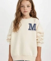 Defacto Oversize Geniş Kalıp Bisiklet Yaka Baskılı Sweatshirt Kız Çocuk