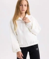 Defacto Relax Fit Çıtçıtlı Dik Yaka Basic Düz Sweatshirt Kız Çocuk