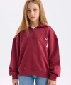 Defacto Kız Çocuk Oversize Geniş Kalıp Fermuarlı Dik Yaka Baskılı İçi Yumuşak Tüylü Sweatshirt