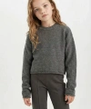 Defacto Standart Fit Bisiklet Yaka Basic Düz Triko Kazak Kız Çocuk