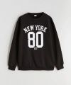 LC Waikiki Siyah Bisiklet Yaka New York Baskılı Erkek Çocuk Sweatshirt