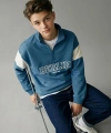 LC Waikiki Mavi Dik Yaka Berlin Baskılı Erkek Çocuk Kalın Sweatshirt