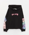 LC Waikiki Siyah Baskılı Uzun Kollu Kız Çocuk Hoodie