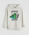 LC Waikiki Bej Kapüşonlu Baskılı Erkek Çocuk Kalın Sweatshirt