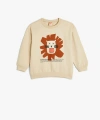 KOTON Aslanlı Sweatshirt Uzun Kollu Bisiklet Yaka Şardonlu Pamuklu
