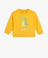 Koton Sweatshirt Dinozor Baskılı Uzun Kollu Bisiklet Yaka Pamuklu Şardonlu