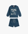 KOTON Takım 2li Şort Sweatshirt Köpek Baskılı Pamuklu