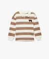 Koton Pamuklu Ayıcık Nakış Detaylı Uzun Kollu Polo Yaka Çizgili Sweatshirt