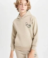 Defacto Yazı Baskılı Cepli Kapüşonlu Okul Vizon Erkek Çocuk Sweatshirt