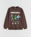 LC Waikiki Kahverengi Bisiklet Yaka Baskılı Erkek Çocuk Sweatshirt