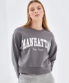 LC Waikiki Gri Bisiklet Yaka Baskılı Oversize Kadın Kalın Sweatshirt