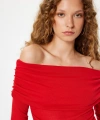 Koton Madonna Yaka Omzu Açık Tişört Uzun Kollu Drapeli Slim Fit Viskon Karışımlı