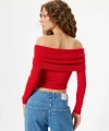 Koton Madonna Yaka Omzu Açık Tişört Uzun Kollu Drapeli Slim Fit Viskon Karışımlı