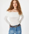 Koton Madonna Yaka Omzu Açık Tişört Uzun Kollu Drapeli Slim Fit Viskon Karışımlı