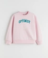 LC Waikiki Pembe Bisiklet Yaka Baskılı Kız Çocuk Sweatshirt
