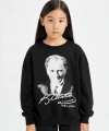 Oversize Geniş Kalıp Bisiklet Yaka Atatürk Baskılı Sweatshirt Kız Çocuk D4187A824WN