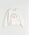 LCW Kids Ekru Bisiklet Yaka Baskılı Kız Çocuk Sweatshirt