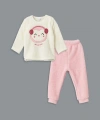 LC Waikiki LCW baby Beyaz Bisiklet Yaka Pelüş Kız Bebek Pijama Takımı