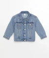 LC Waikiki LCW Kids Asit Yıkamalı Gömlek Yaka Basic Kız Çocuk Jean Ceket (W4)