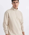 Defacto Comfort Regular Fit Rahat Kalıp Fermuarlı Dik Yaka Basic Düz Sweatshirt
