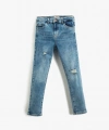 Koton Kot Pantolon Yıpratılmış Detaylı Pamuklu Cepli - Slim Jean Beli Ayarlanabilir Lastikli