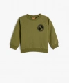 Koton Dinozorlu Sweatshirt Bisiklet Yaka Uzun Kollu Şardonlu Pamuklu
