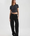Gabardin Pantolon Straight Fit Standart Boy Yüksek Bel Kargo Cepli B0625AX23AU