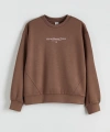 LCW Kids Kahverengi Baskılı Kız Çocuk Sweatshirt