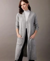 DEFACTO Regular Fit V Yaka Basic Düz Cepli Uzun Gri Triko Hırka