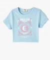 Koton Crop Tişört Baskılı Ribanalı Kısa Kollu Bisiklet Yaka