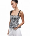 Koton Kadın Viskon Astarlı Kare Yaka Fırfırlı Askılı Pötikareli Bluz
