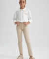 DEFACTO Kız Çocuk Bej Slim Fit Okul Pantolonu