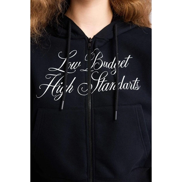 DEFACTO Kadın Kapüşonlu Baskılı Fermuarlı Sweatshirt