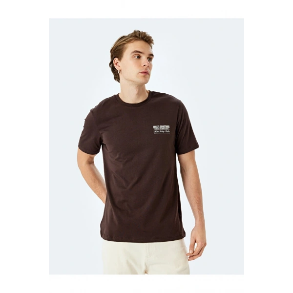 KOTON Erkek Slogan Baskılı Bisiklet Yaka Kısa Kollu Pamuklu Slim Fit Tişört